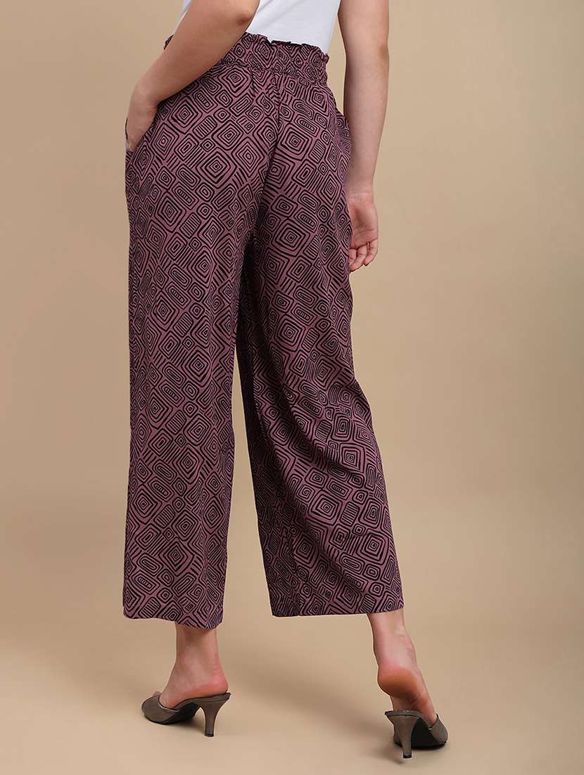 women printed mid rise straight palazzo - 22227376 -  Standard Image - 3
