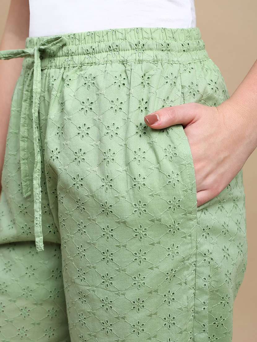 women solid mid rise schiffli straight palazzo - 22227377 -  Standard Image - 5