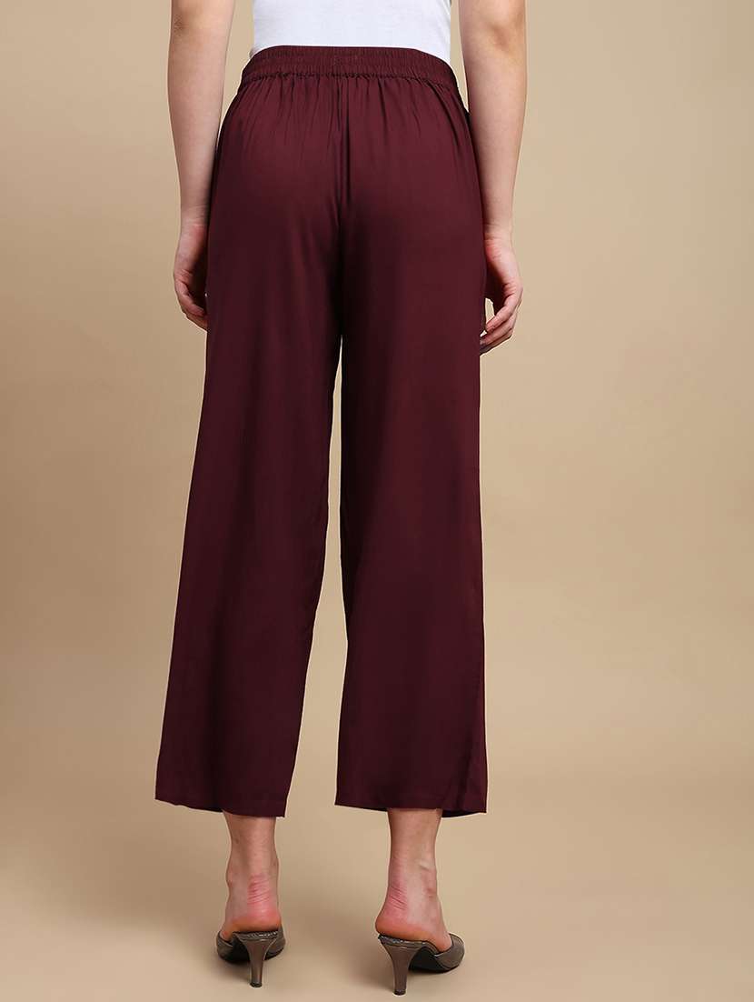 women solid mid rise straight palazzo - 22227378 -  Standard Image - 3