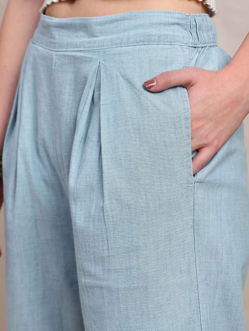 women solid mid rise straight palazzo - 22227379 -  Standard Image - 5