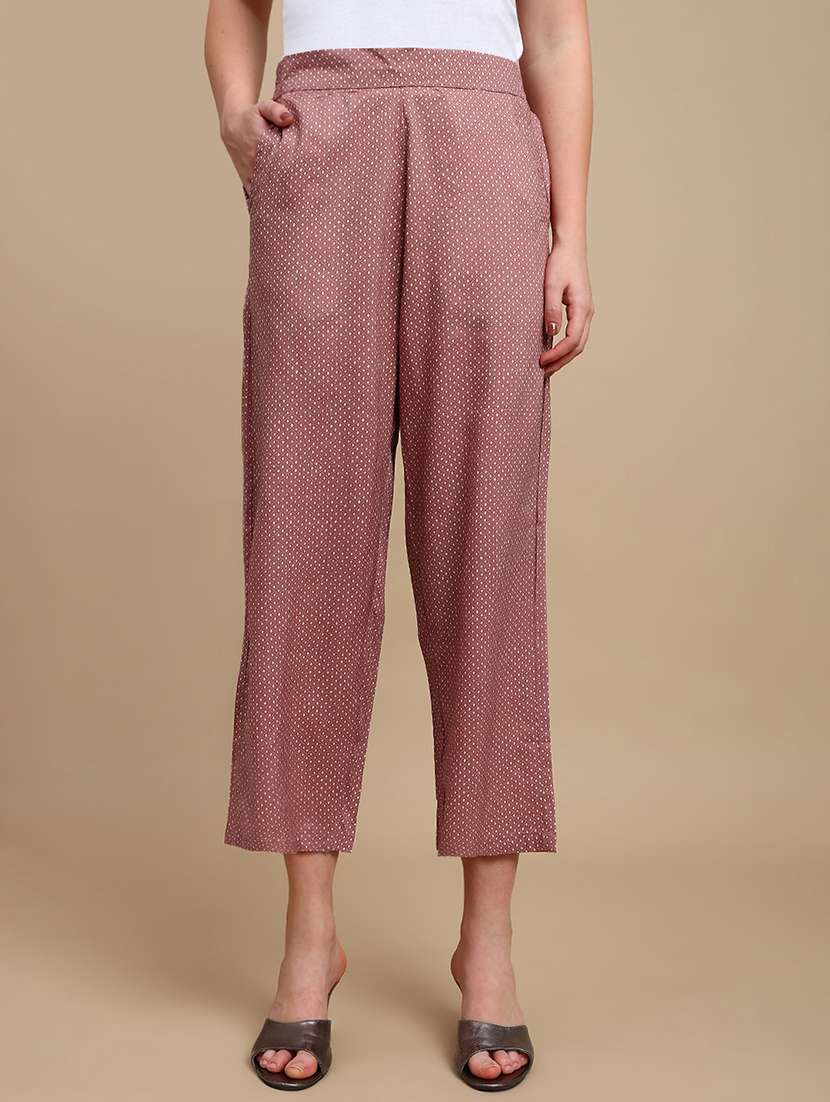 women printed mid rise straight palazzo