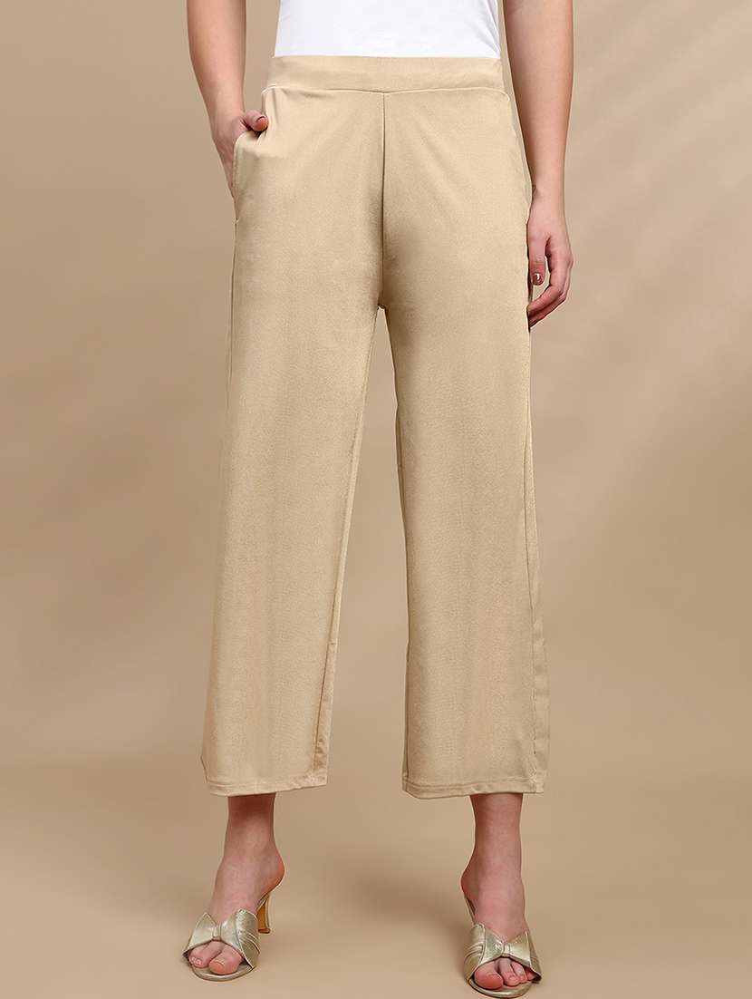 women solid mid rise straight trouser