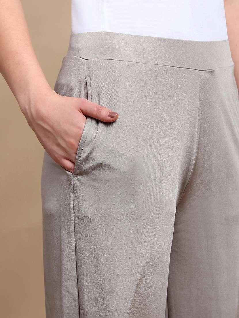 women solid mid rise straight trouser - 22227386 -  Standard Image - 5