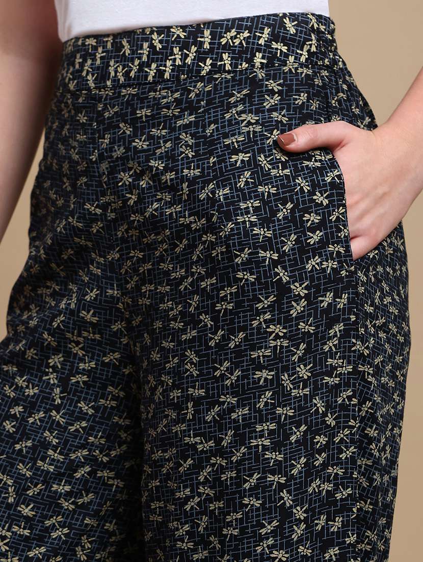 women printed mid rise flared palazzo - 22227390 -  Standard Image - 5