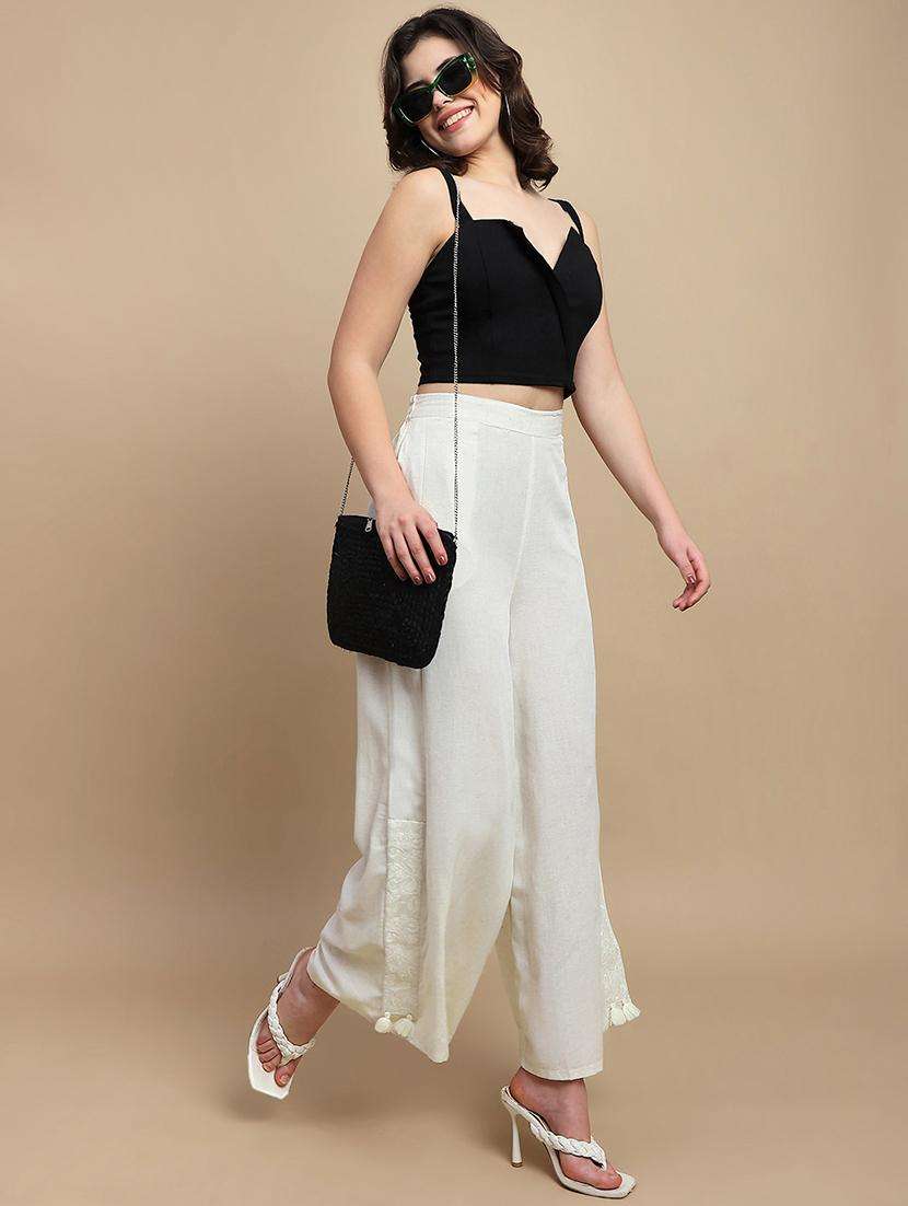 women solid mid rise flared palazzo - 22227392 -  Standard Image - 3