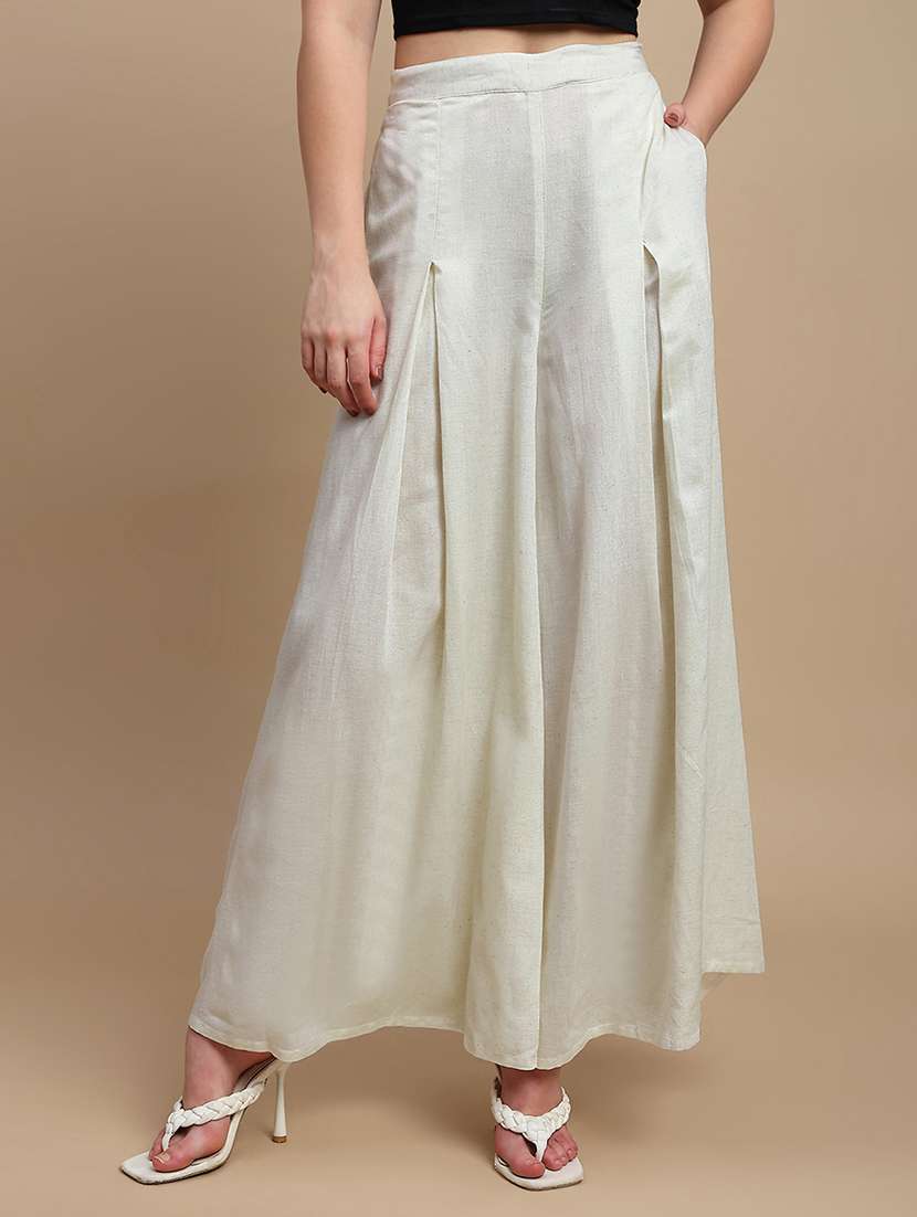 women solid high rise flared palazzo