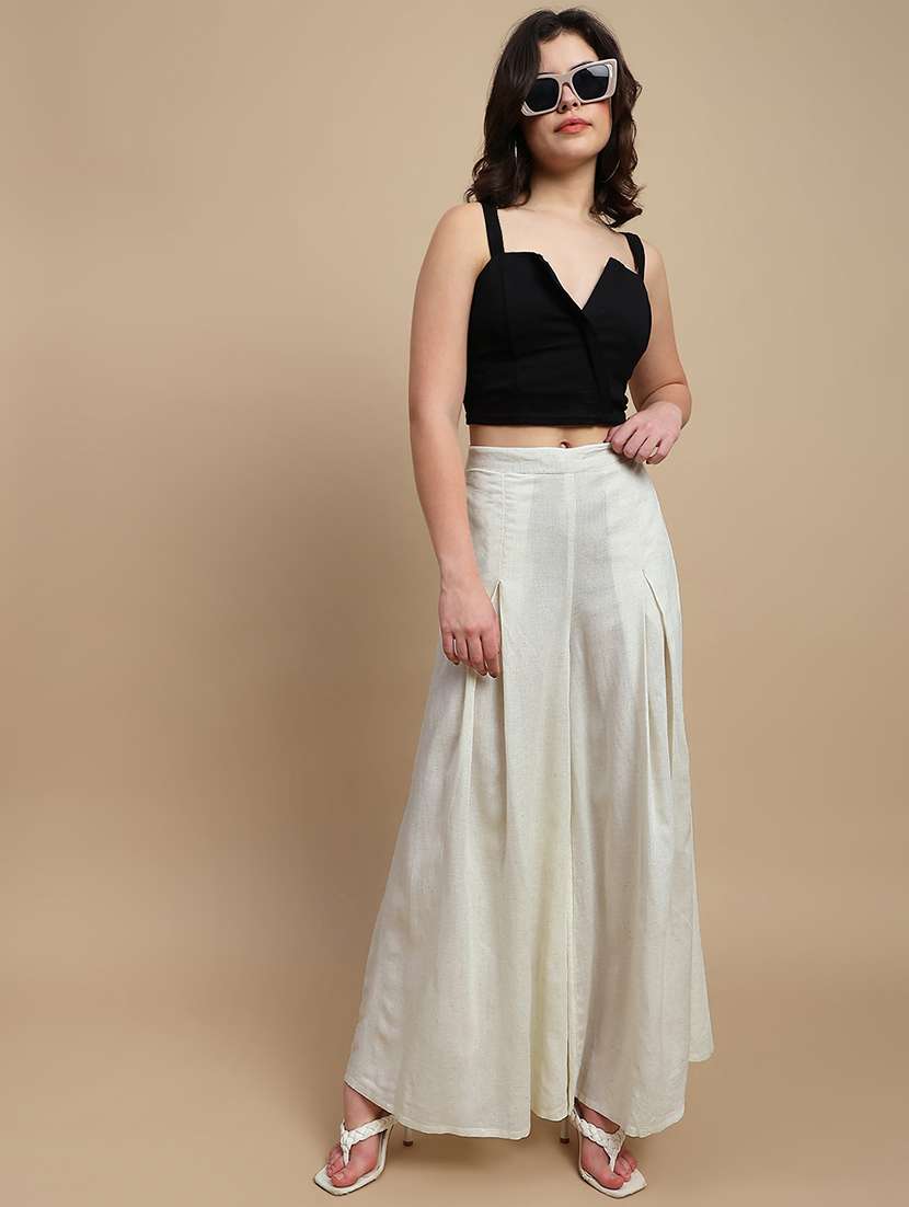 Women Solid High Rise Flared Palazzo - 22227393 -  Standard Image - 3
