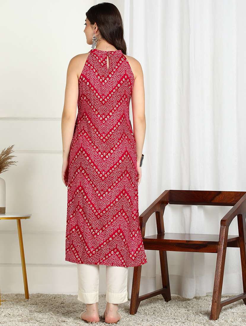 women bandhani printed sleeveless stright kurta - 22227434 -  Standard Image - 3