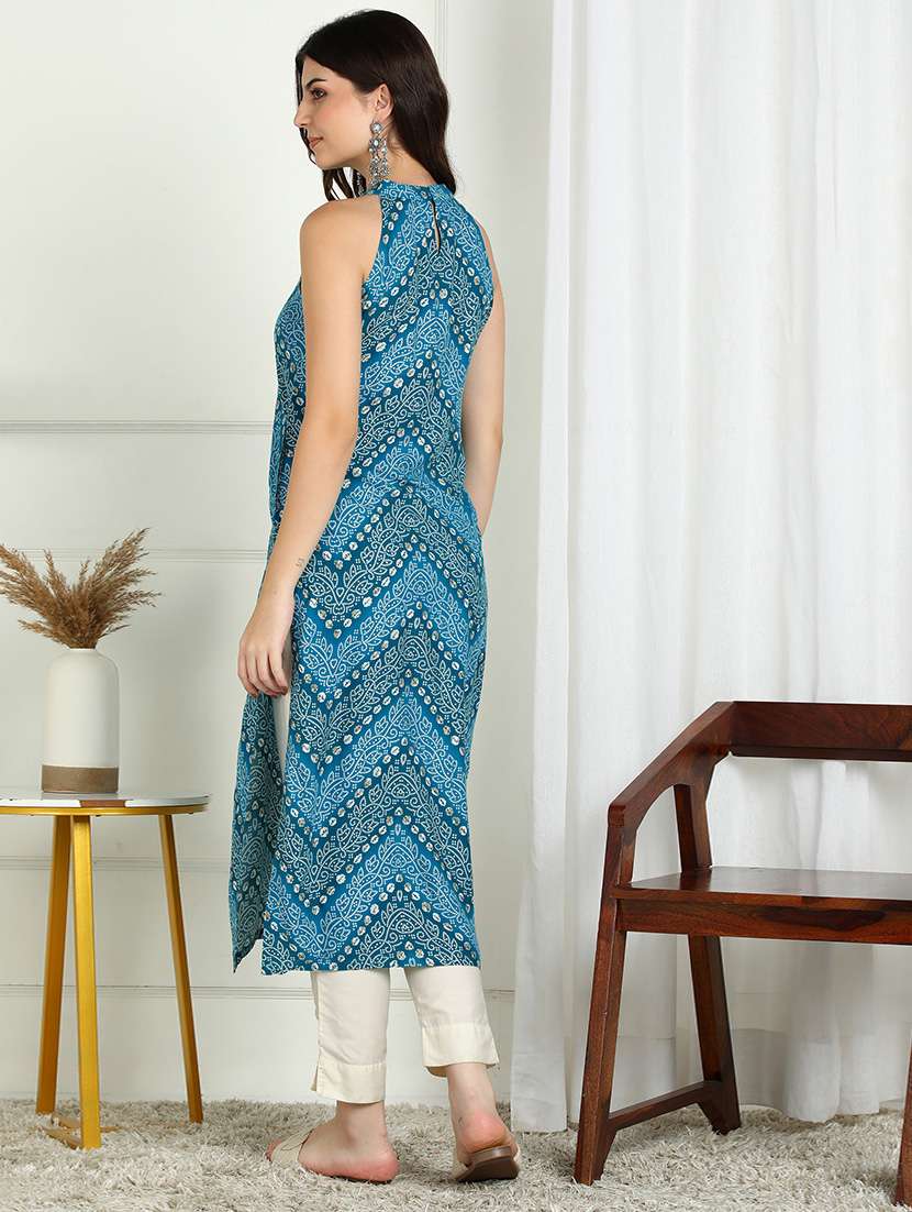 Women Bandhani Printed Sleeveless Stright Kurta - 22227435 -  Standard Image - 3
