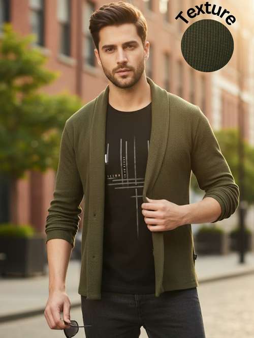 men self design long sleeve regular fit cardigan - 22227438 -  Standard Image - 0