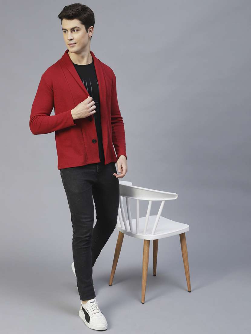 men self design long sleeve regular fit cardigan - 22227441 -  Standard Image - 3