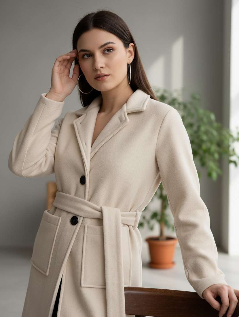 women solid long sleeve trench coat
