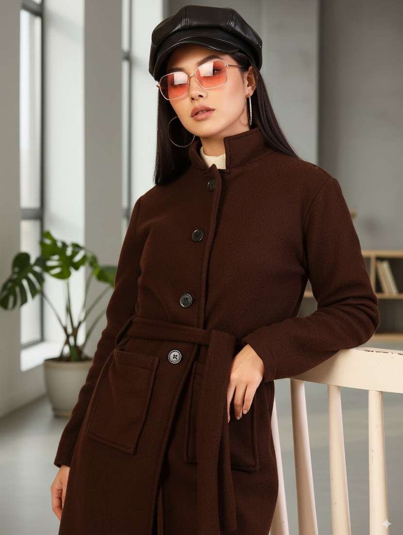 women solid long sleeve trench coat