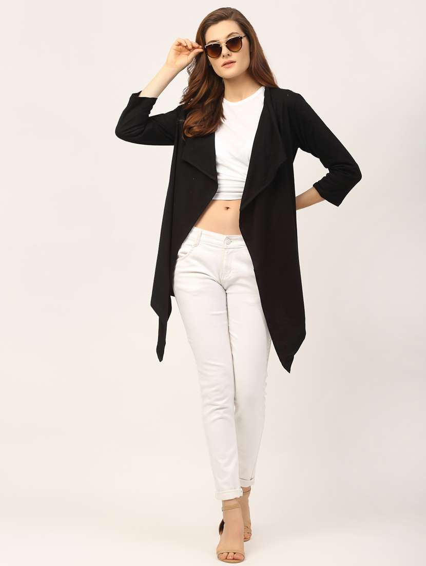 women solid long sleeve asymmetric shrug - 22227456 -  Standard Image - 3