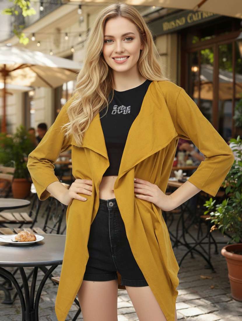 women solid long sleeve asymmetric shrug