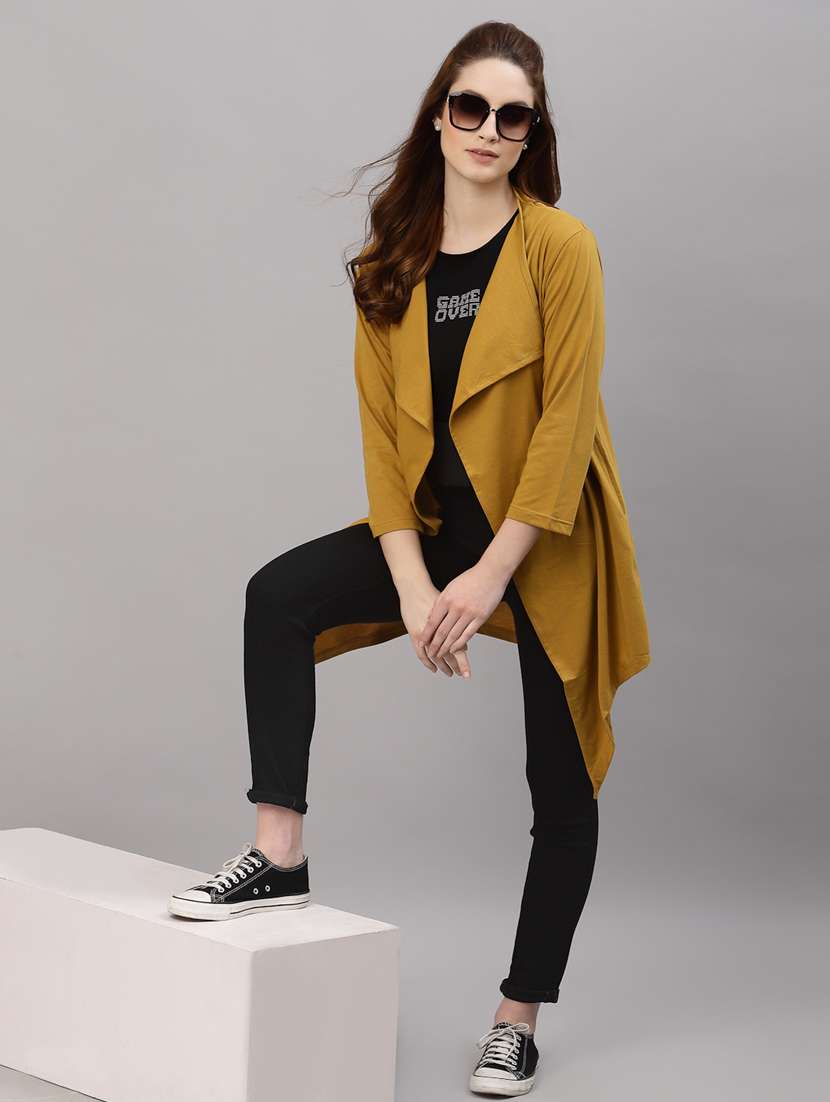 women solid long sleeve asymmetric shrug - 22227457 -  Standard Image - 3