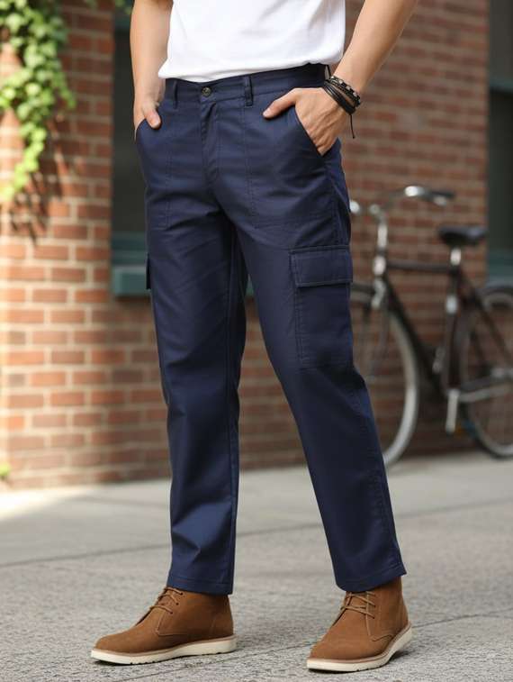 men solid mid rise regular fit cargo