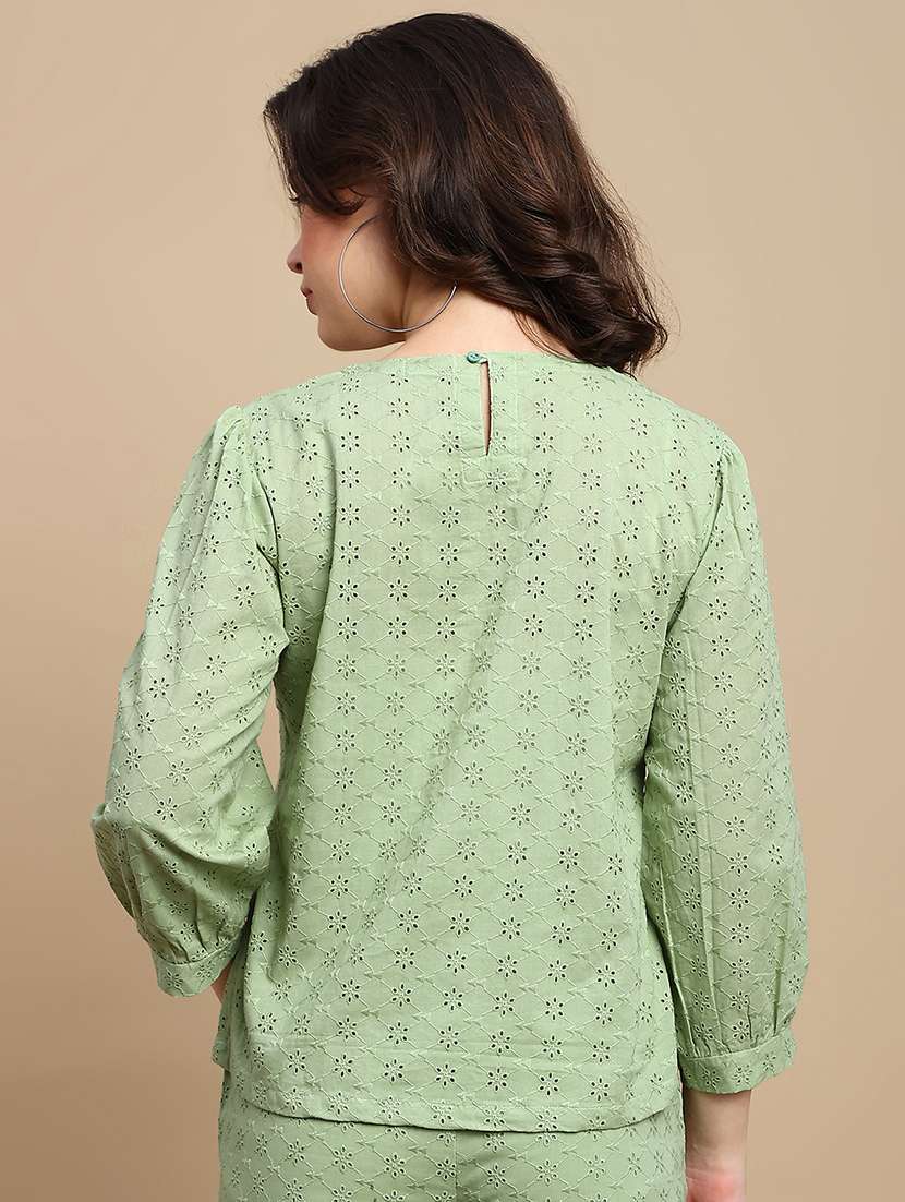 women solid with work three quarter sleeve ethnic top - 22227473 -  Standard Image - 3