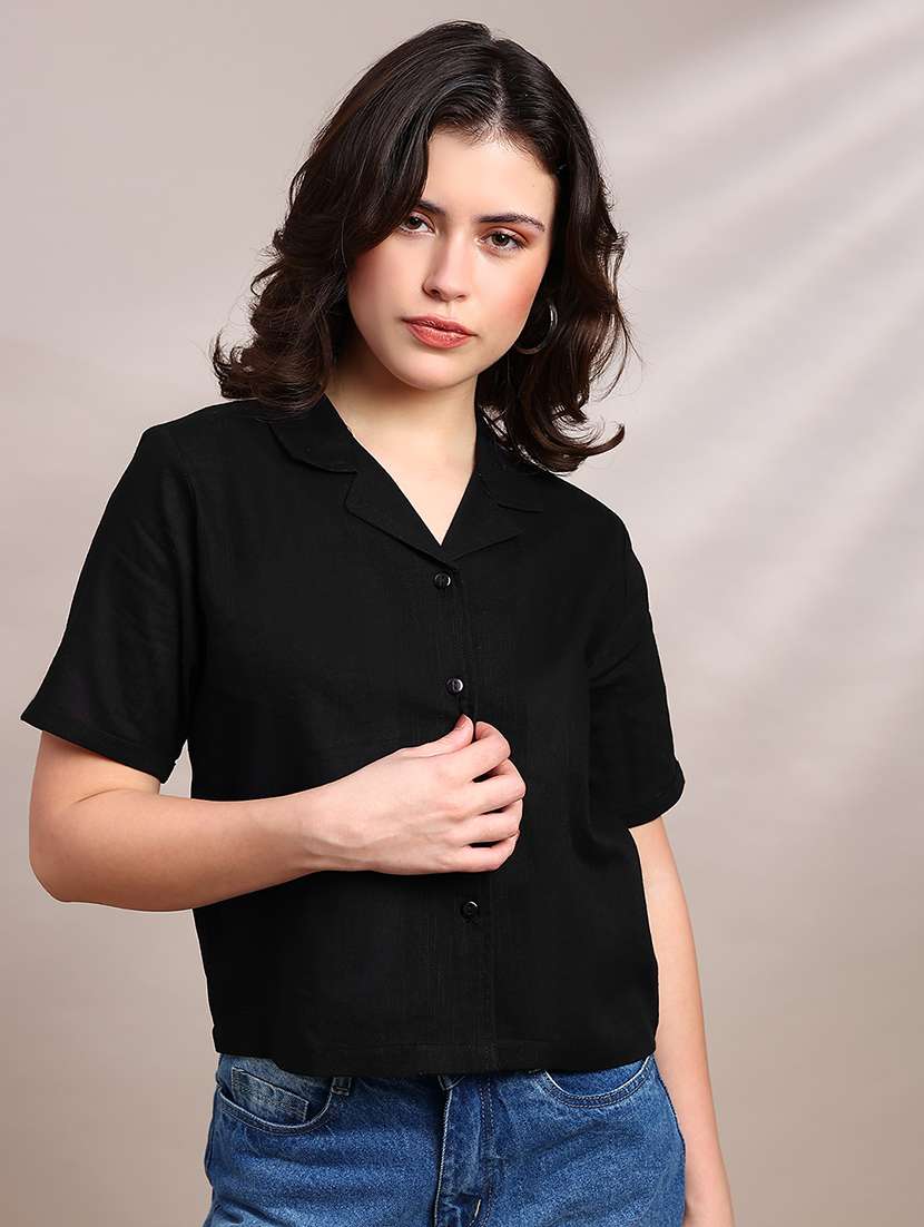 women solid short sleeve shirt top