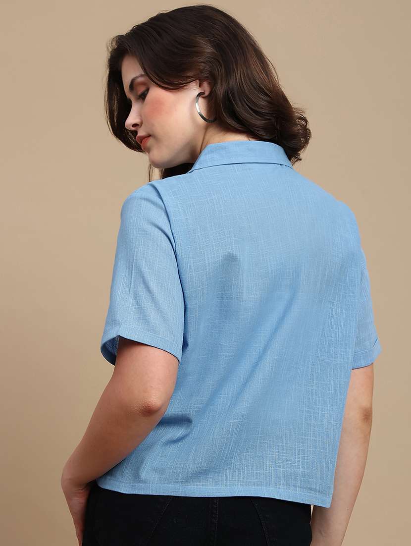 women solid short sleeve shirt top - 22227475 -  Standard Image - 3