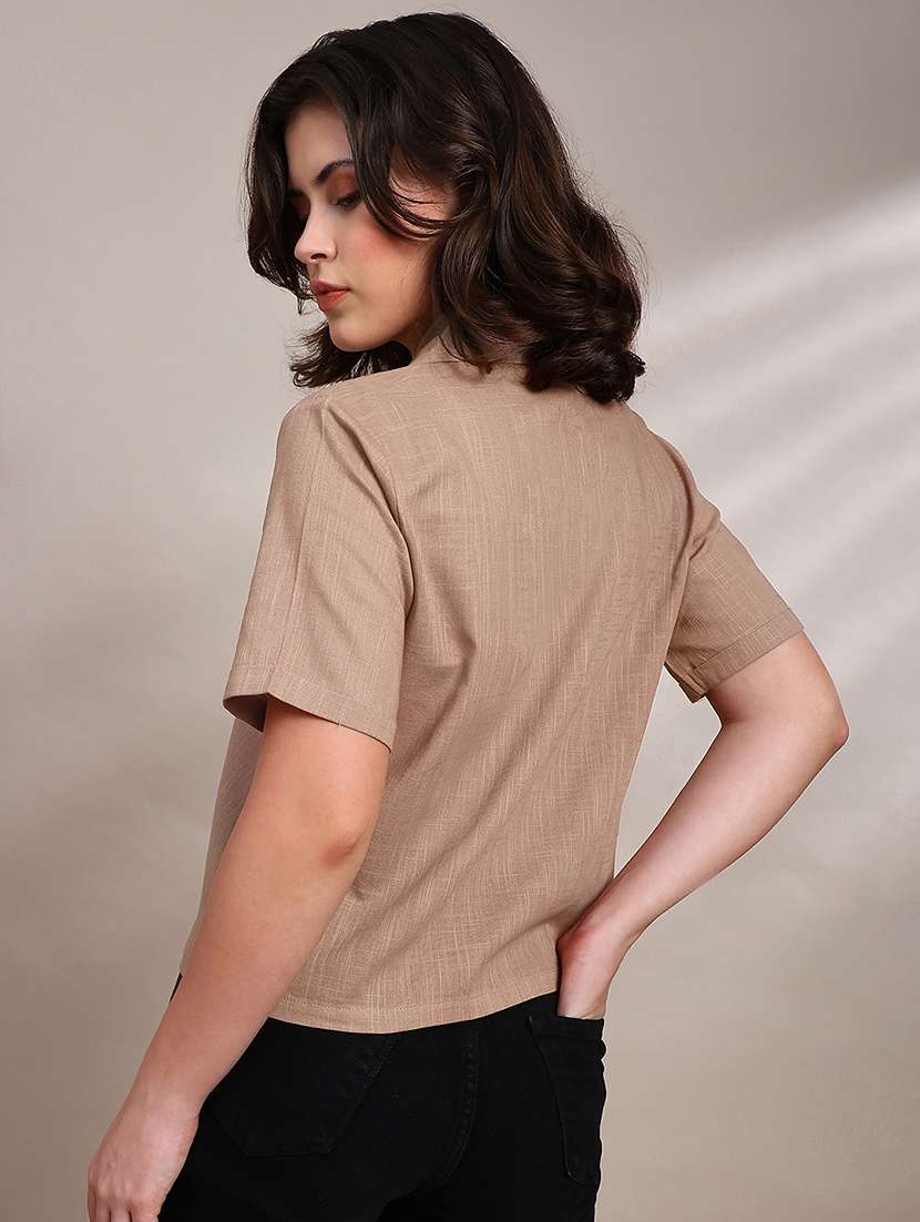 women solid short sleeve shirt top - 22227476 -  Standard Image - 3