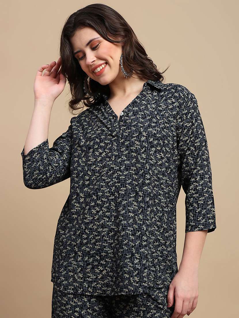 women printed three quarter sleeve a-line ethnic top