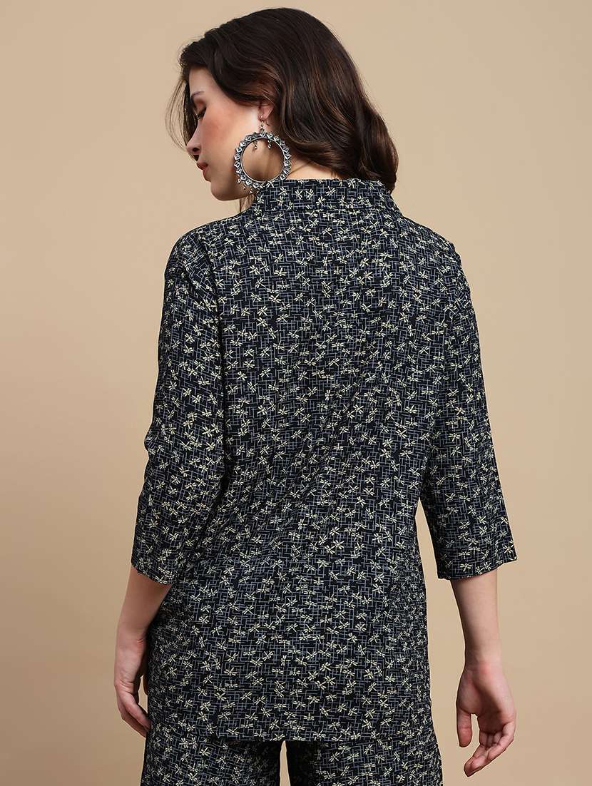 women printed three quarter sleeve a-line ethnic top - 22227481 -  Standard Image - 3