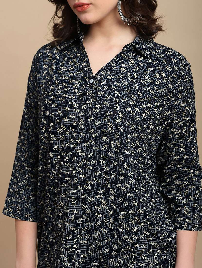 women printed three quarter sleeve a-line ethnic top - 22227481 -  Standard Image - 5