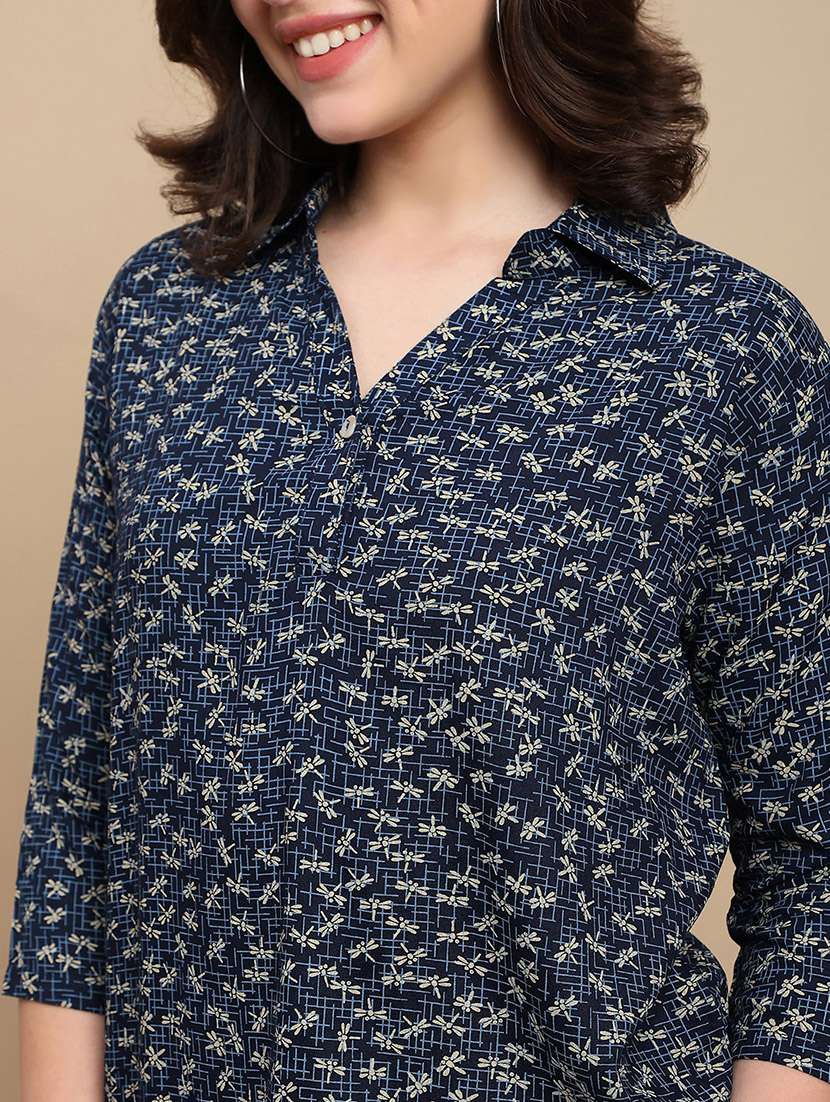 women printed three quarter sleeve a-line ethnic top - 22227482 -  Standard Image - 5