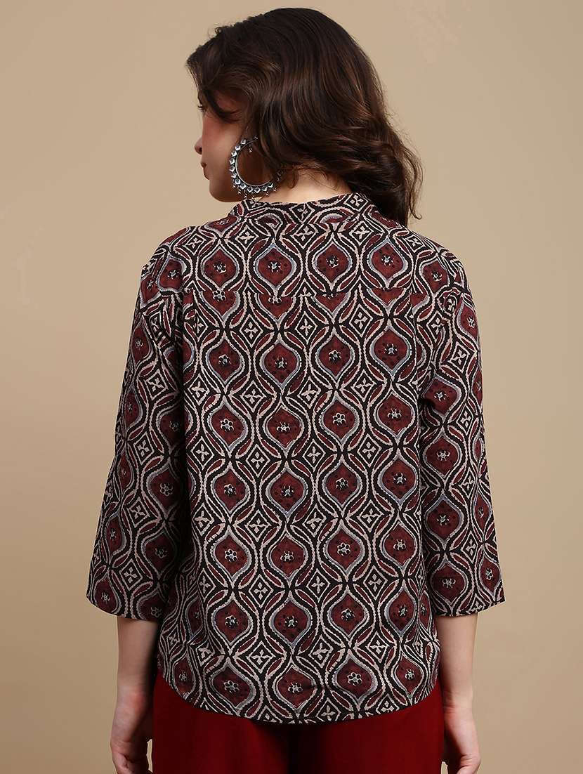 women printed three quarter sleeve a-line ethnic top - 22227483 -  Standard Image - 3