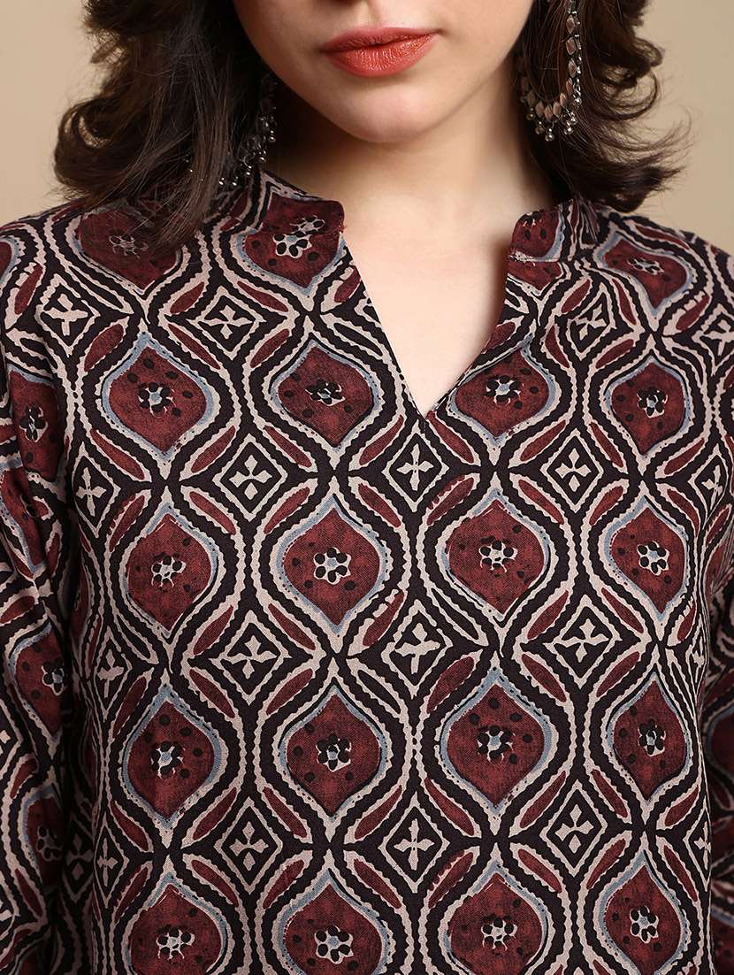 women printed three quarter sleeve a-line ethnic top - 22227483 -  Standard Image - 5