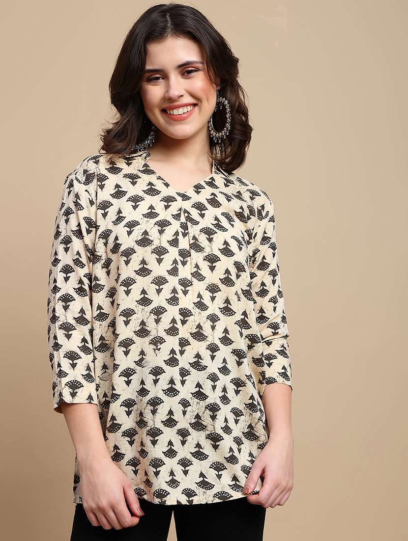 women printed three quarter sleeve a-line ethnic top