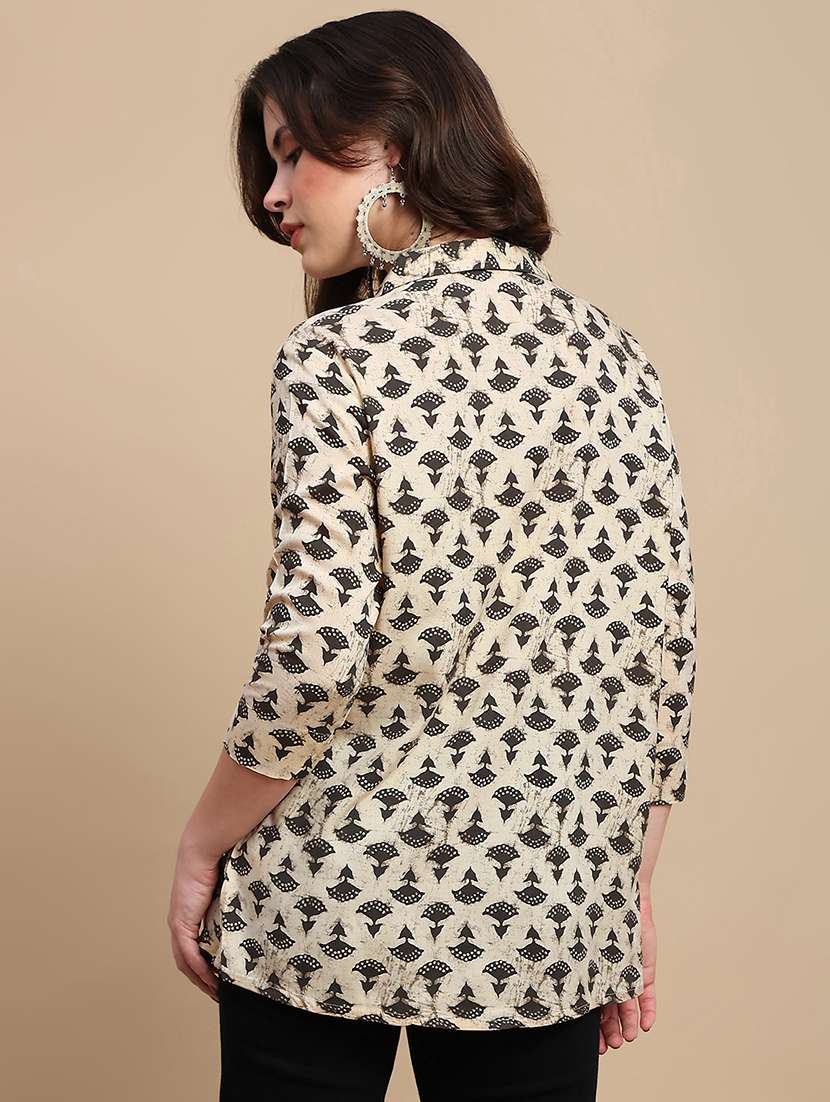 women printed three quarter sleeve a-line ethnic top - 22227484 -  Standard Image - 3
