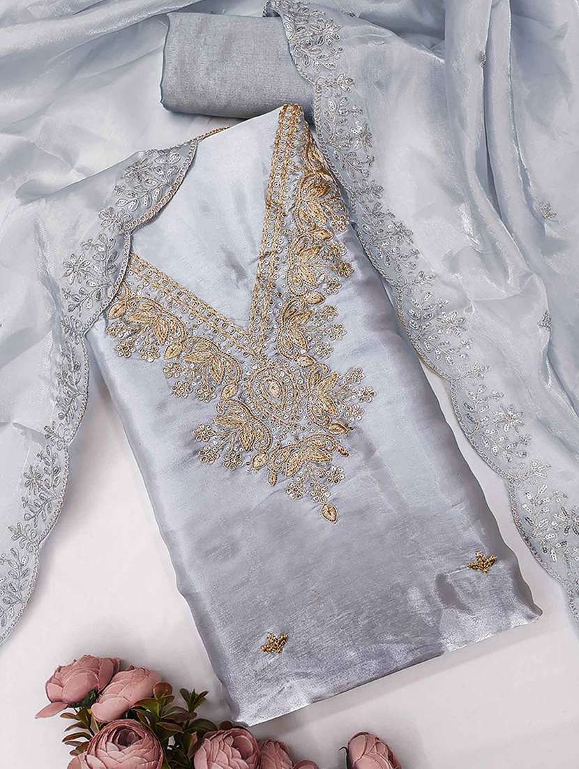 women solid with work embroidered unstitched suit set - 22227485 -  Zoom Image - 0