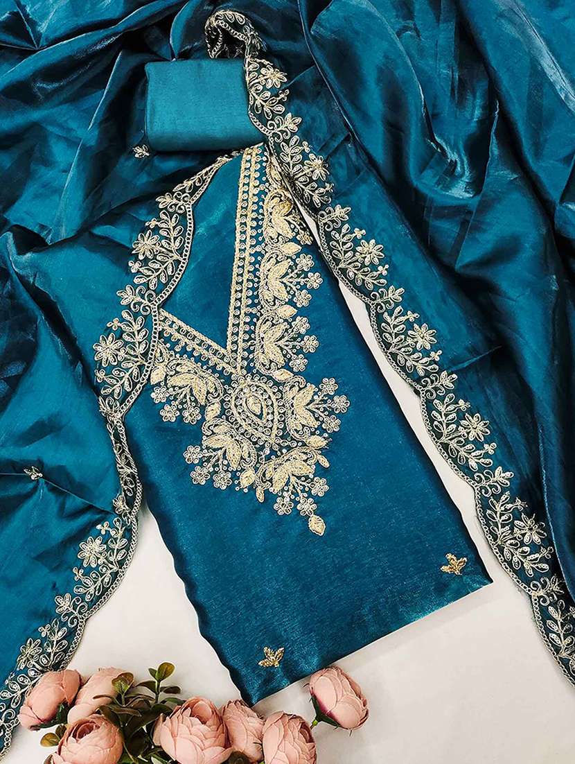 women solid with work embroidered unstitched suit set