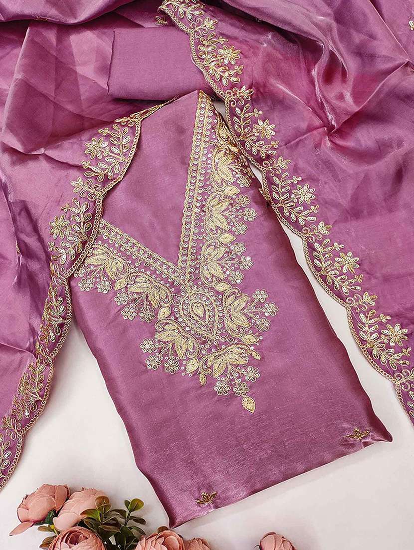 women solid with work embroidered unstitched suit set