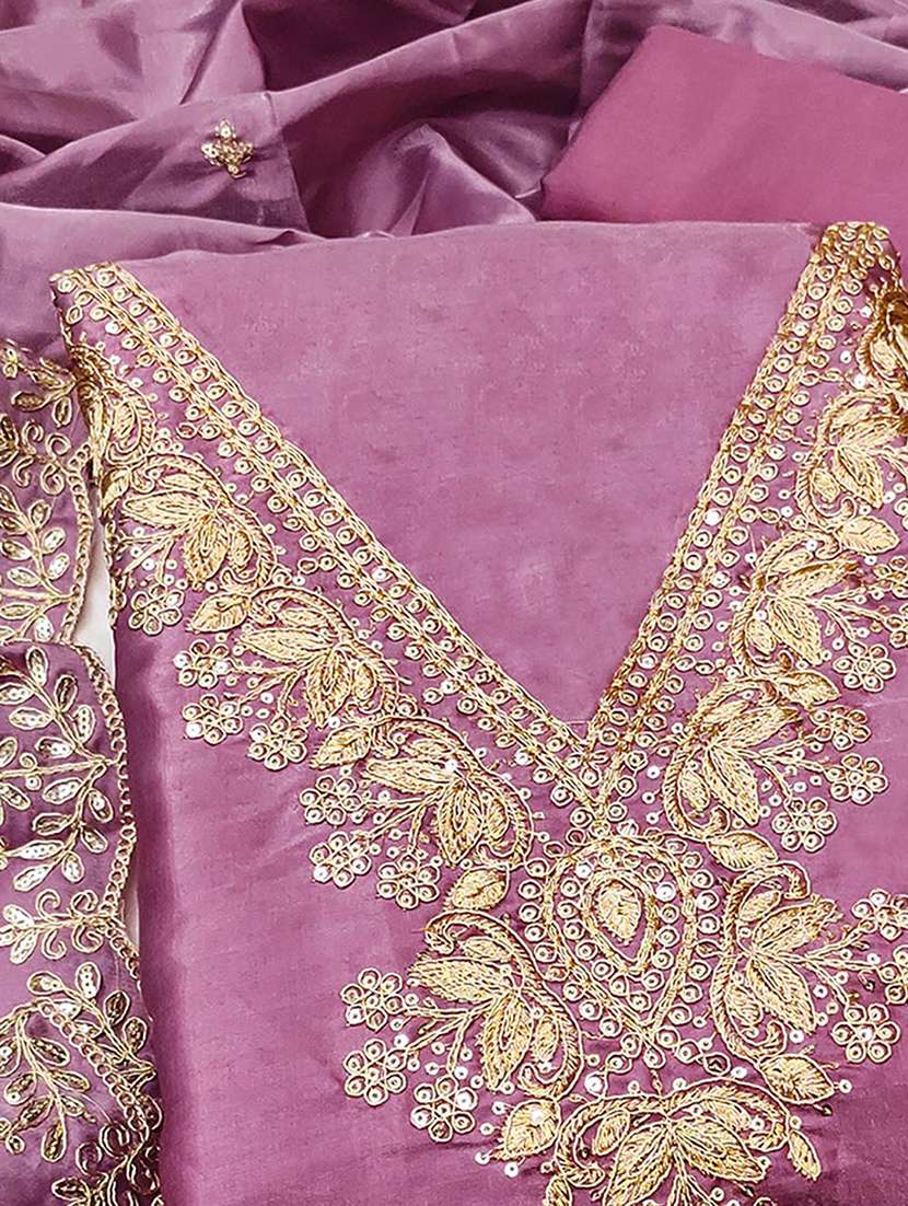 women solid with work embroidered unstitched suit set - 22227487 -  Standard Image - 3