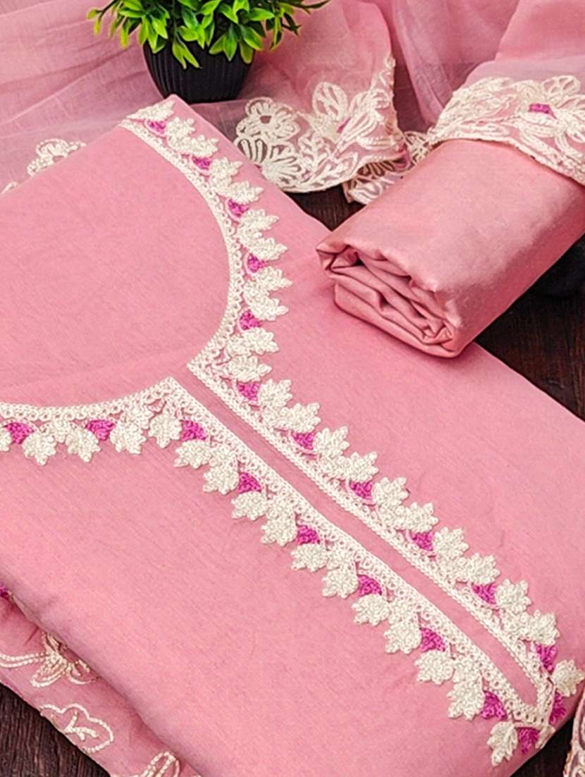 women solid with work embroidered unstitched suit set - 22227489 -  Standard Image - 3