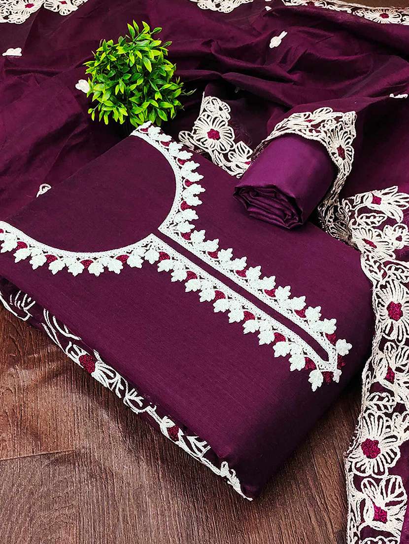 women solid with work embroidered unstitched suit set