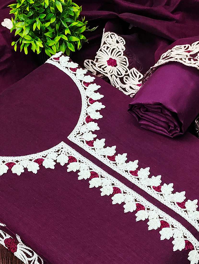 Women Solid With Work Embroidered Unstitched Suit Set - 22227495 -  Standard Image - 3