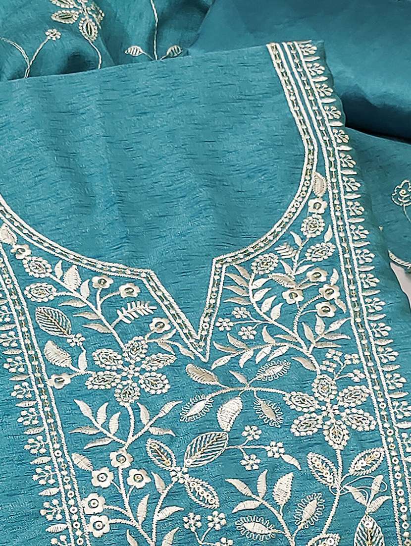 women solid with work embroidered unstitched suit set - 22227509 -  Standard Image - 3