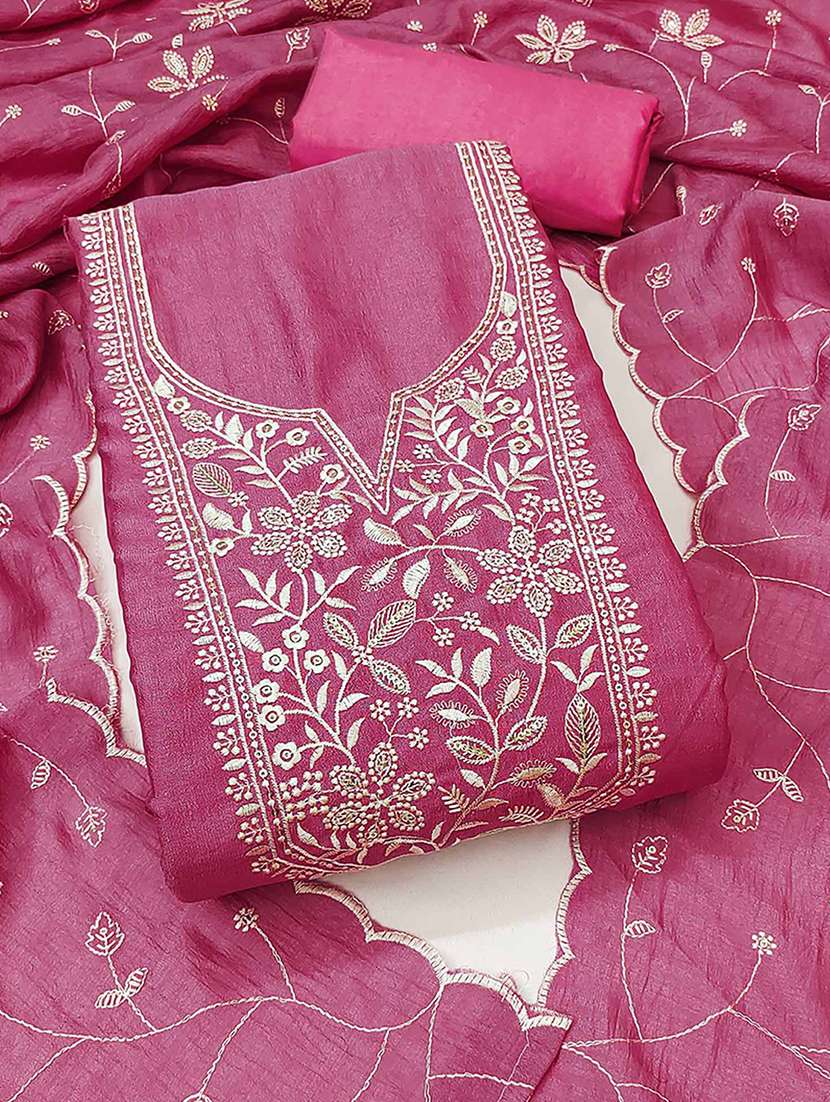 women solid with work embroidered unstitched suit set