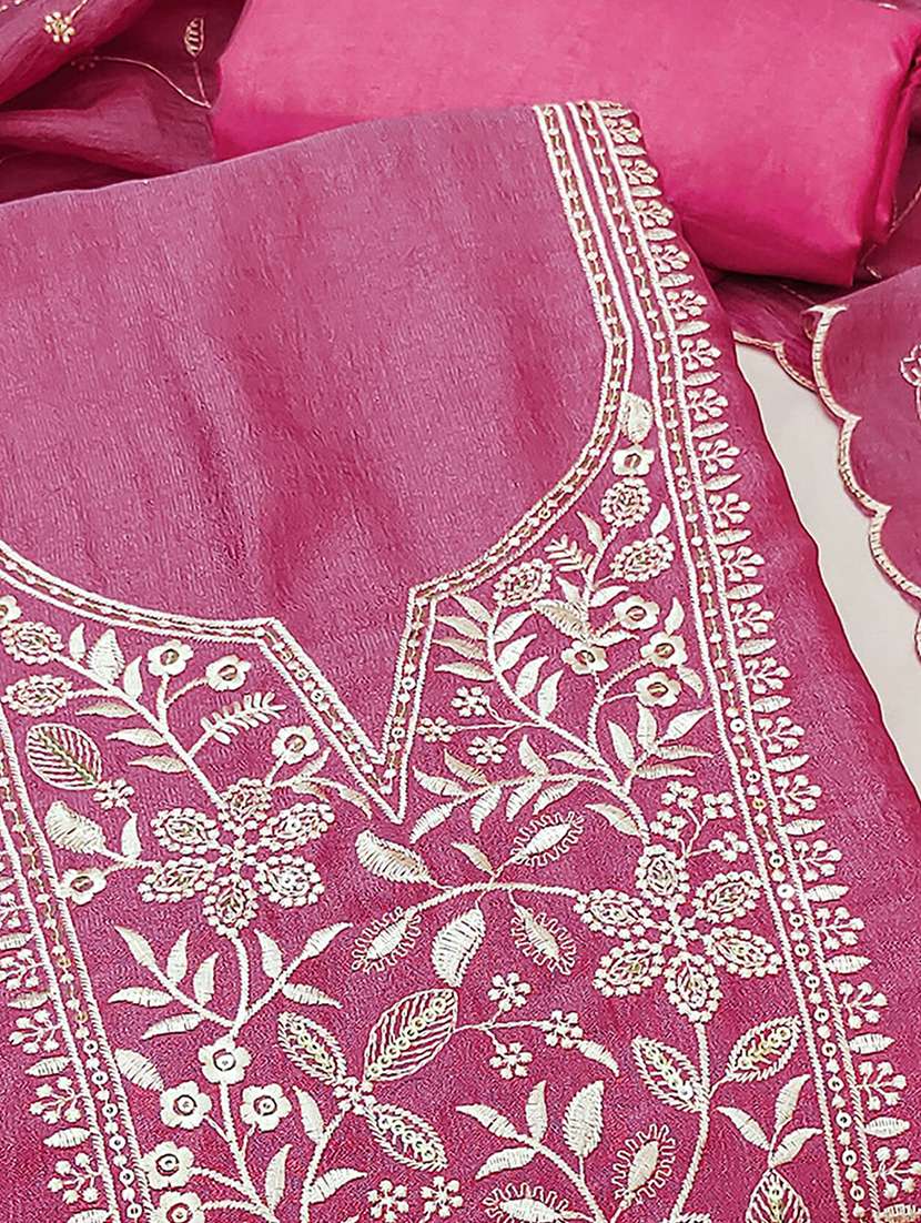 Women Solid With Work Embroidered Unstitched Suit Set - 22227512 -  Standard Image - 3