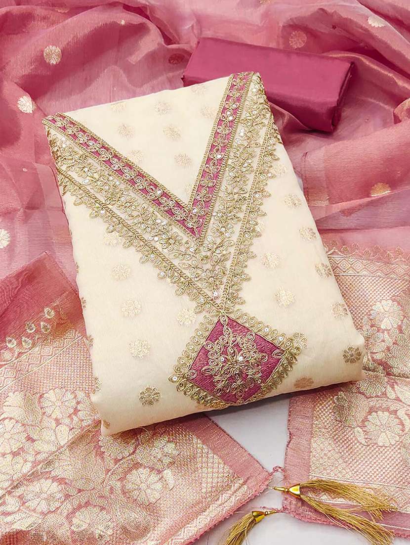 women self design embroidered unstitched suit set