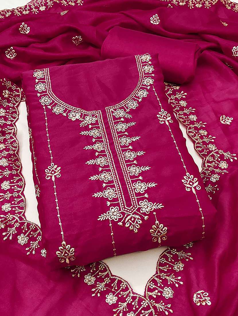 women solid with work unstitched suit set