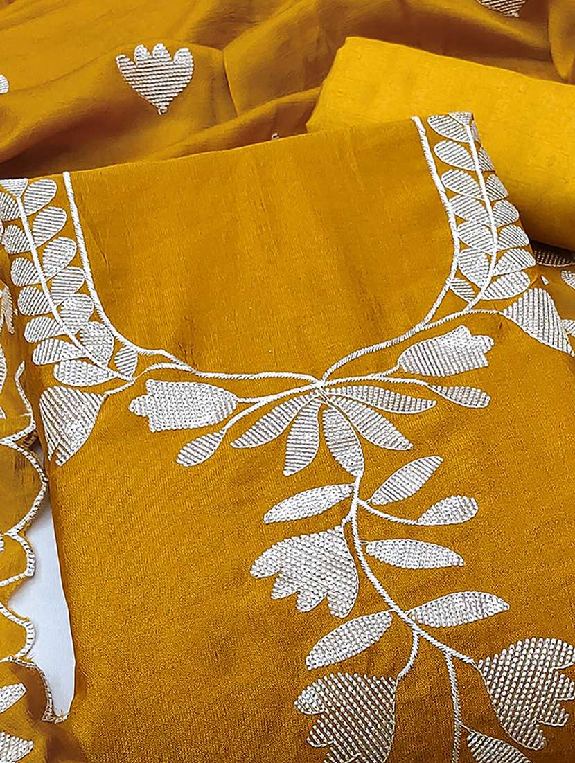 women solid with work embroidered unstitched suit set - 22227538 -  Standard Image - 3