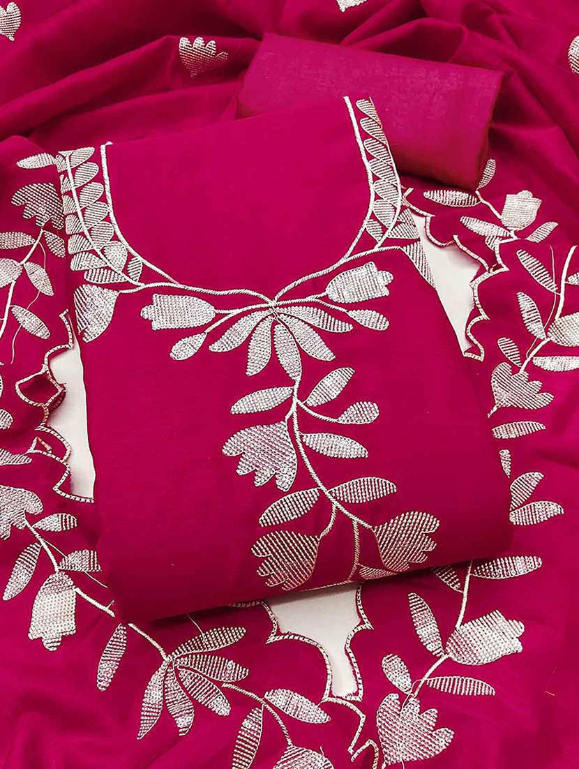 women solid with work embroidered unstitched suit set