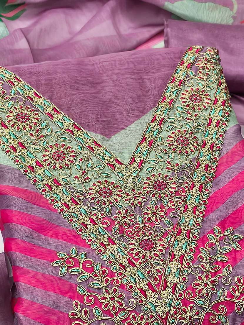 women printed embroidered unstitched suit set - 22227545 -  Standard Image - 3
