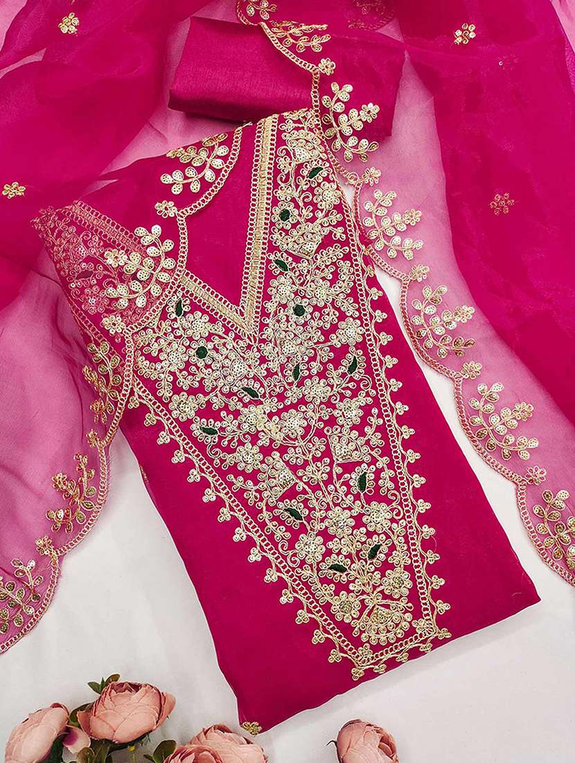 women solid with work embroidered unstitched suit set