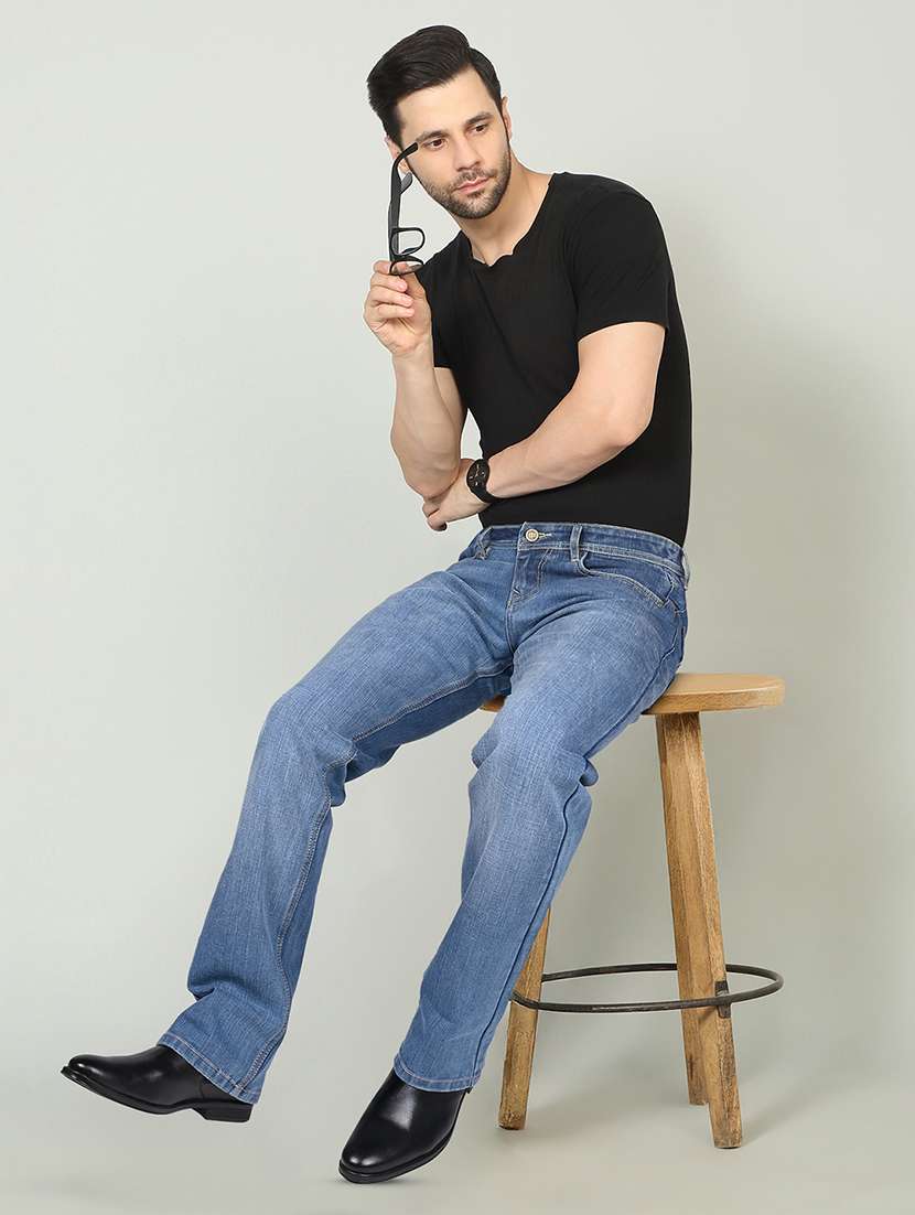 men plain mid rise full length bootcut jeans - 22227584 -  Standard Image - 3